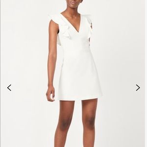 French Connection whisper ruffle V neck mini